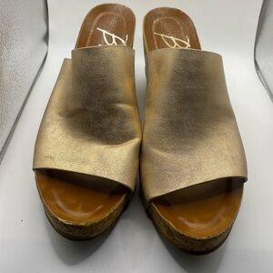 Metallic Gold Slide Clog Wedges - Women's Open-Toe Mules